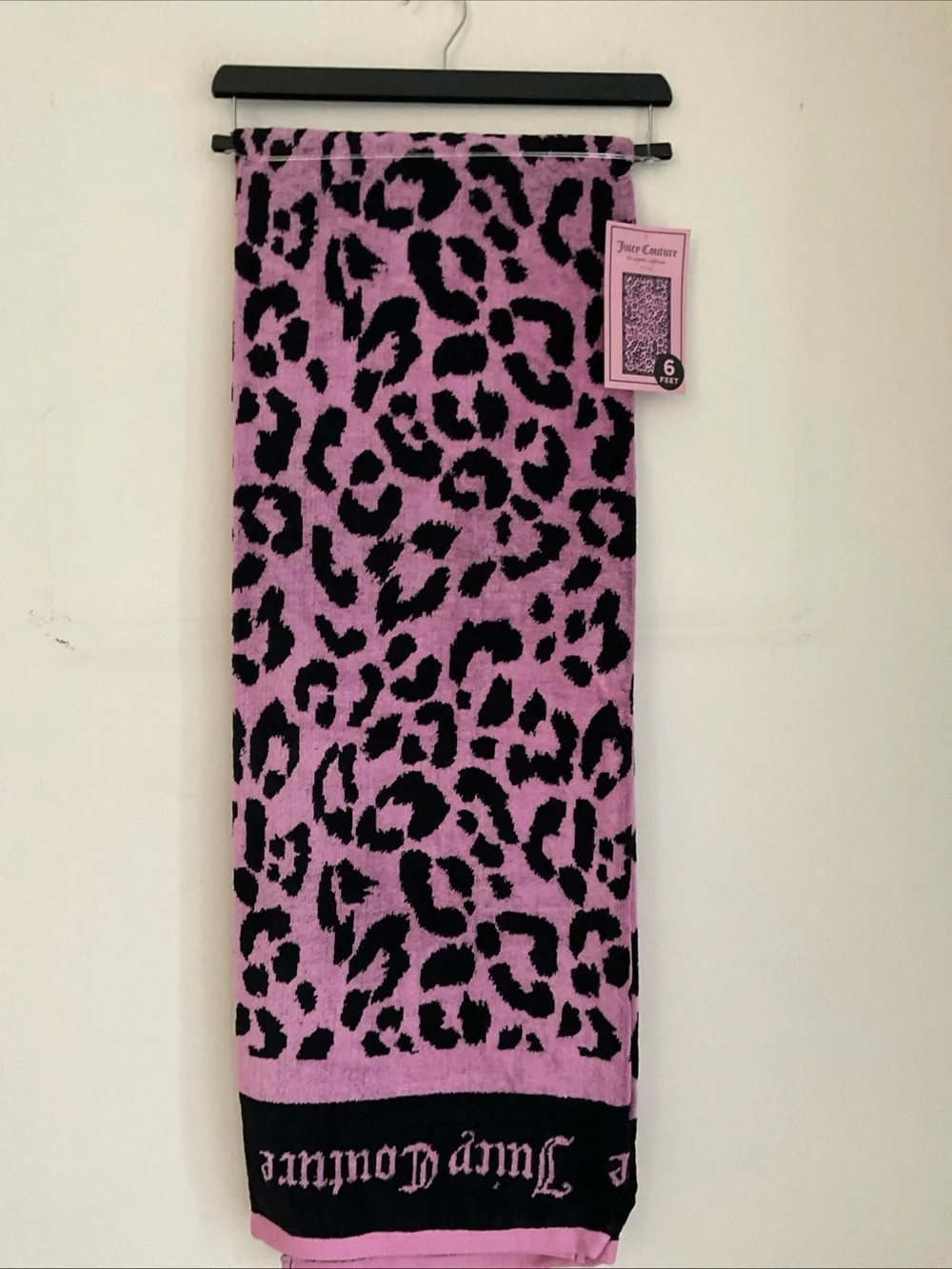 JUICY COUTURE PINK BLACK LEOPARD PRINT 6 FEET BEACH POOL TOWEL NWT